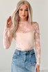 Sheer Floral Lace Mesh Mock Neck Elegant Long Sleeve Fitted Top